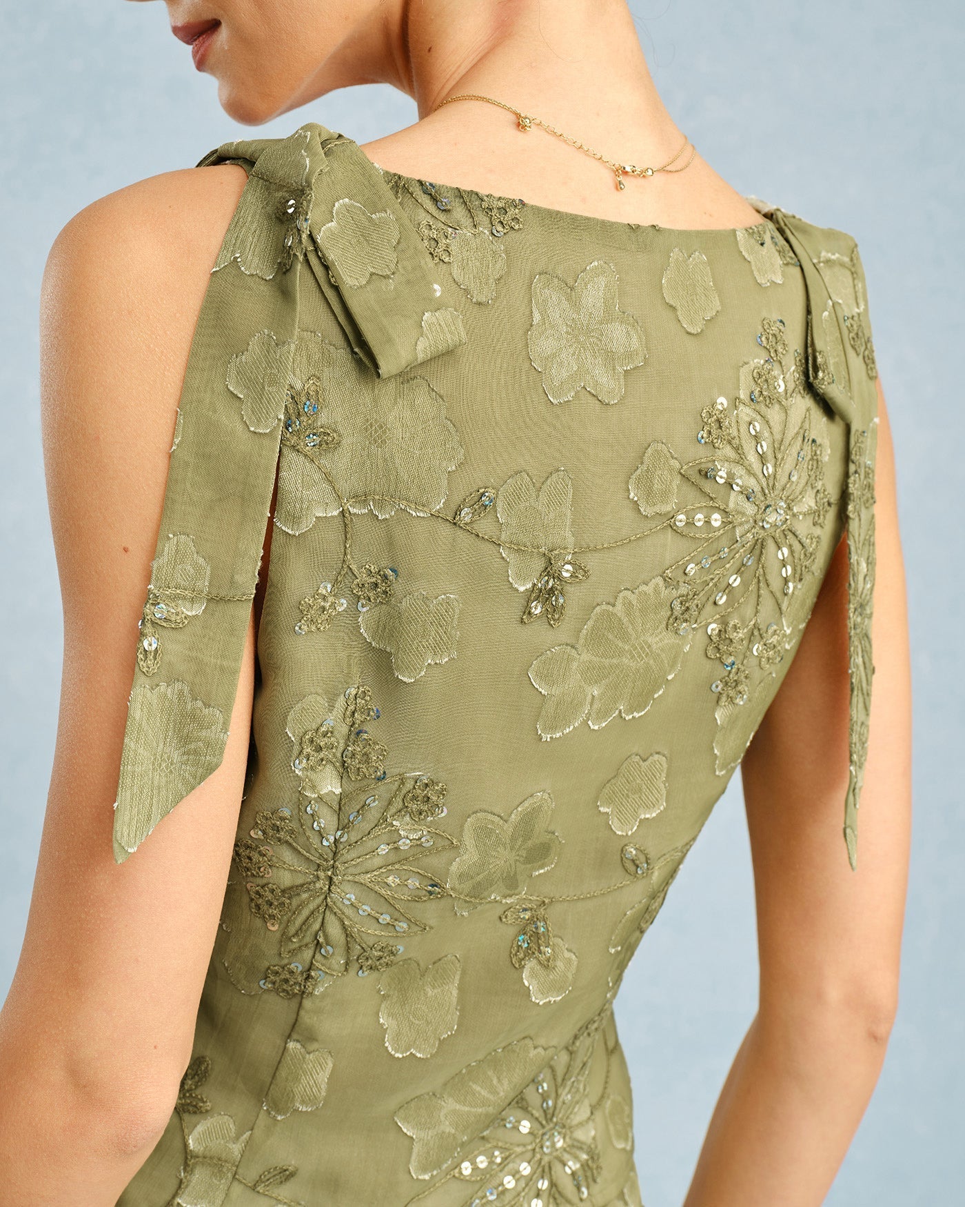 Green Square Neck Jacquard Tank Top