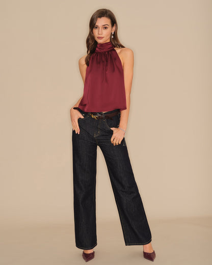 Wine Red Turtle Bowknot Satin Tank Top