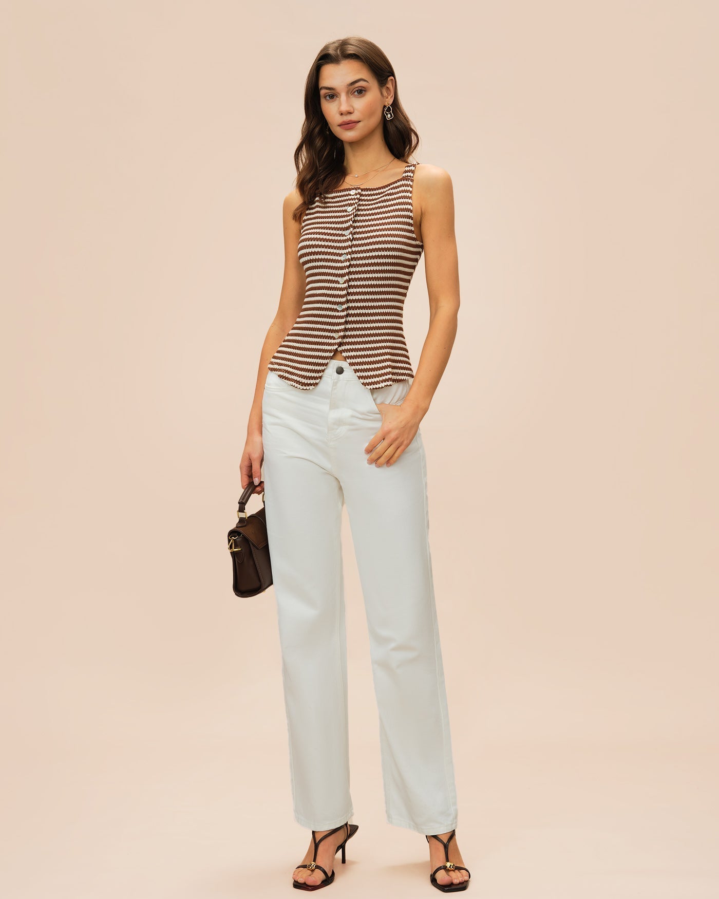 Brown Square Neck Tank Top