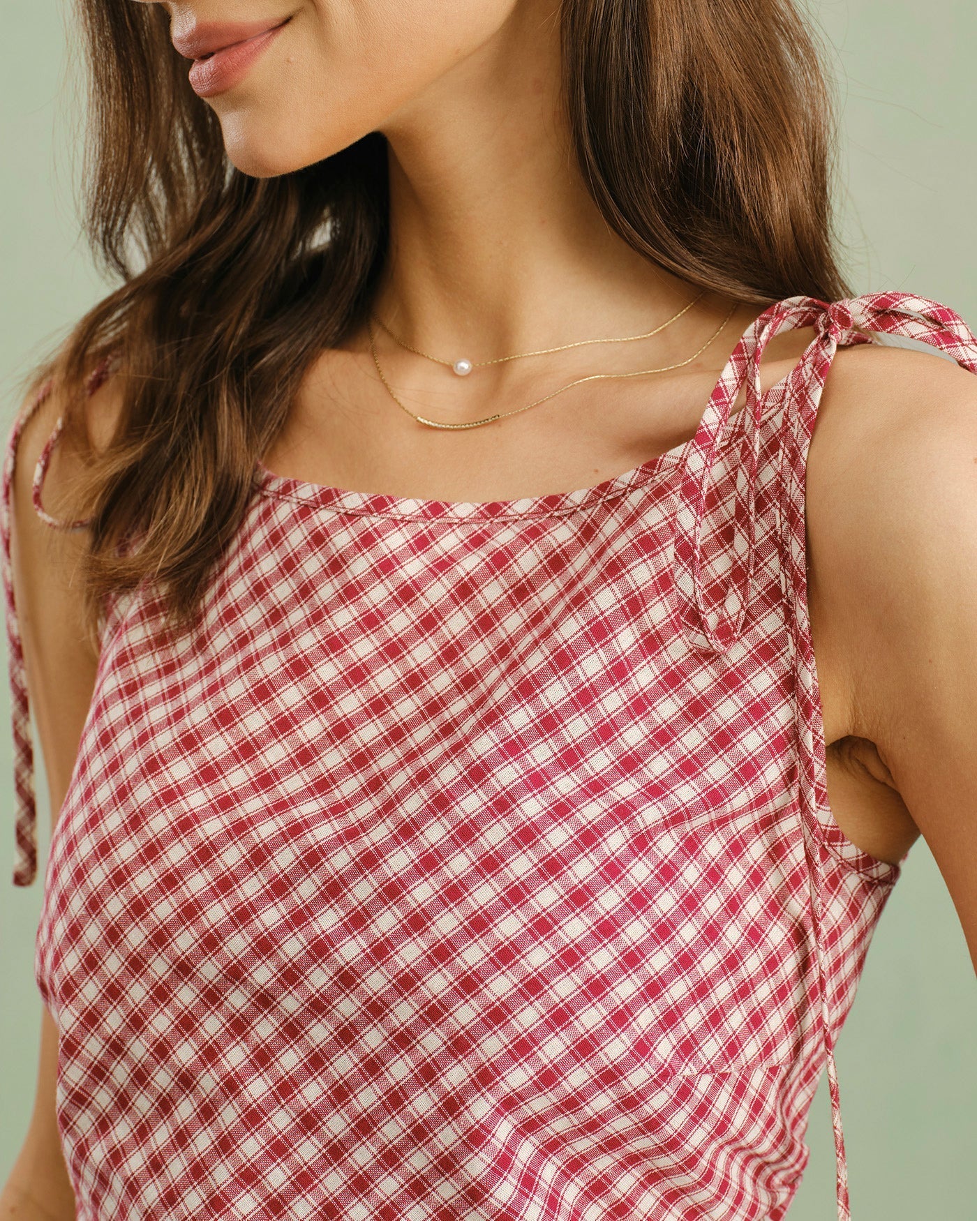Red Boat Neck Plaid Tank Top
