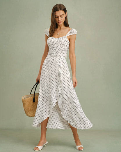 White Sweetheart Neck Polka Dot Tank Top