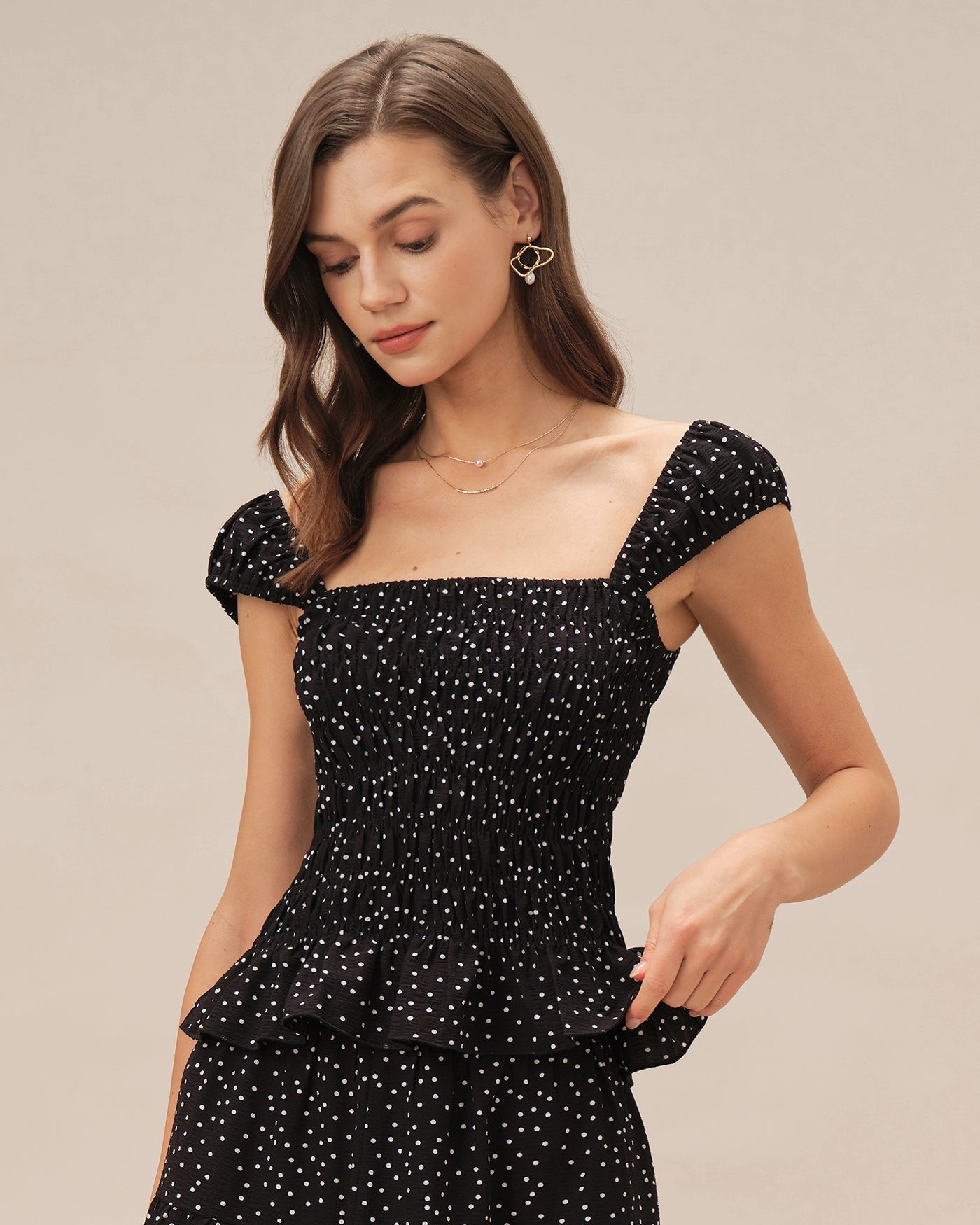 Black Square Neck Polka Dot Tank Top