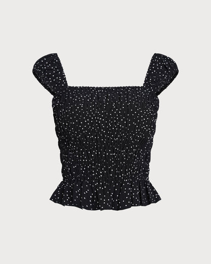 Black Square Neck Polka Dot Tank Top