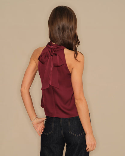 Wine Red Turtle Bowknot Satin Tank Top