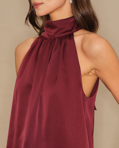 Wine Red Turtle Bowknot Satin Tank Top