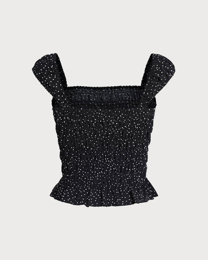 Black Square Neck Polka Dot Tank Top