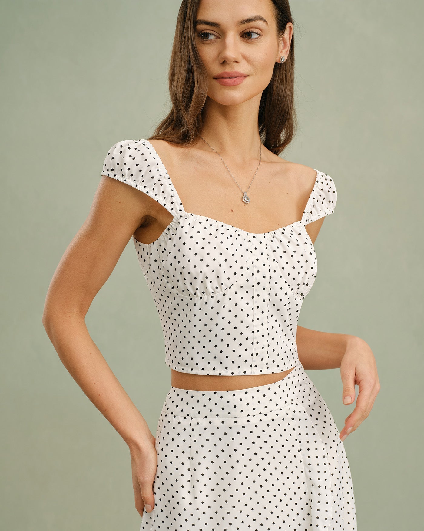 White Sweetheart Neck Polka Dot Tank Top