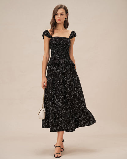 Black Square Neck Polka Dot Tank Top