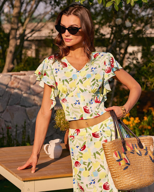 Floral V Neck Ruffle Tee