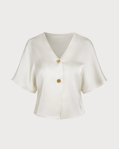Apricot V Neck Button Tee