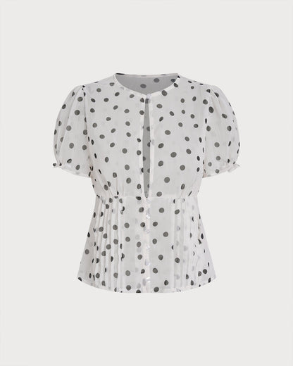Off White Polka Dot Puffed Sleeve Tee