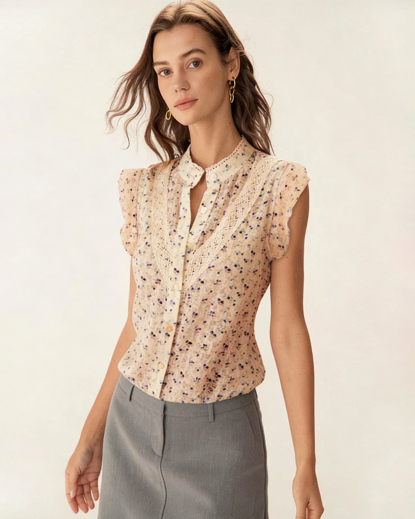 Apricot Polka Dot Ruffled Blouse
