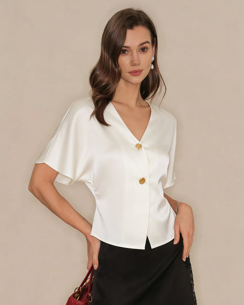 Apricot V Neck Button Tee