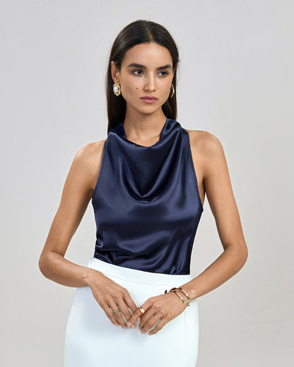 Blue Halter Tie Tank Top