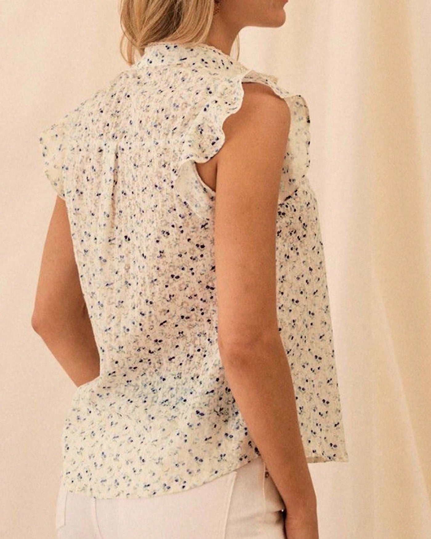 Apricot Polka Dot Ruffled Blouse