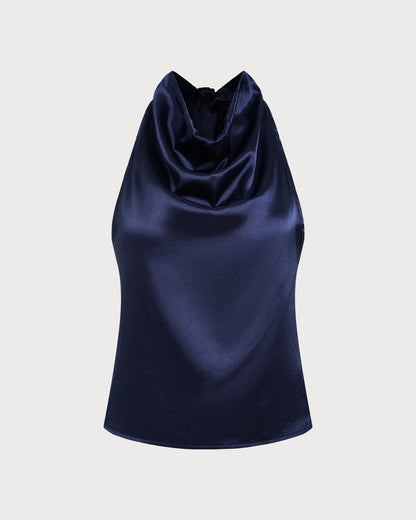 Blue Halter Tie Tank Top