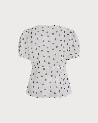 Off White Polka Dot Puffed Sleeve Tee