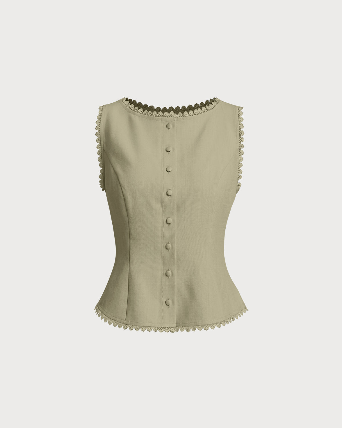 Green Boat Neck Single Breasted Vest