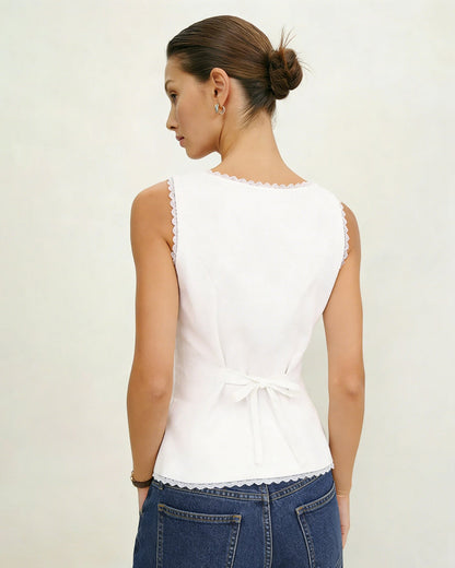 White Boat Neck Lace Vest