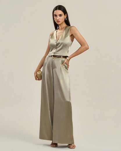 Apricot V Neck Button Vest