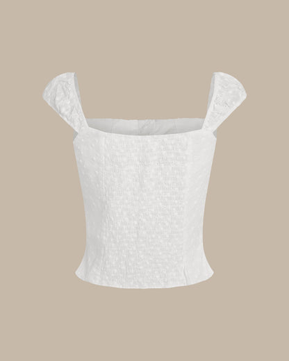 White Floral Shirred Tank Top
