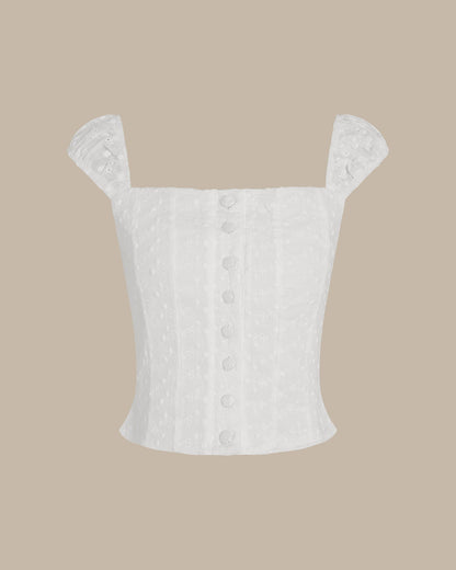 White Floral Shirred Tank Top