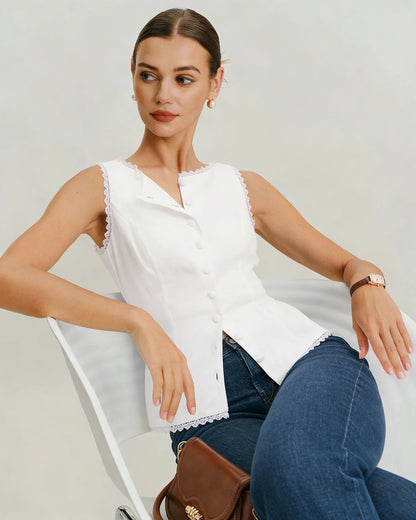 White Boat Neck Lace Vest