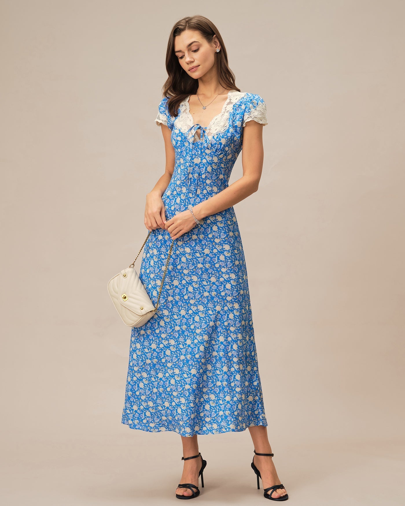 Blue V Neck Floral Maxi Dress