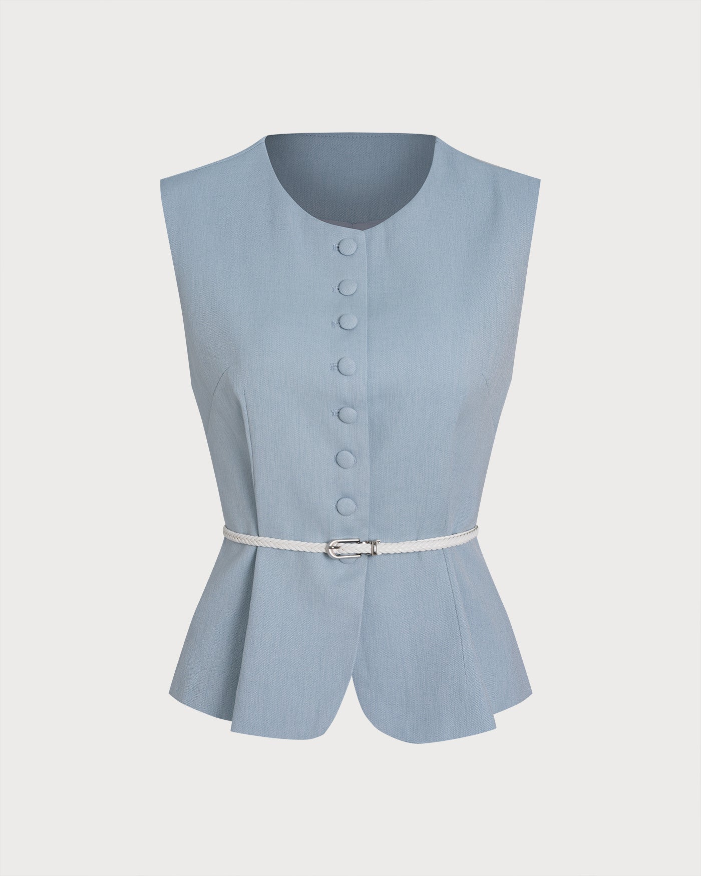 Blue Single Breasted Belt Vest
