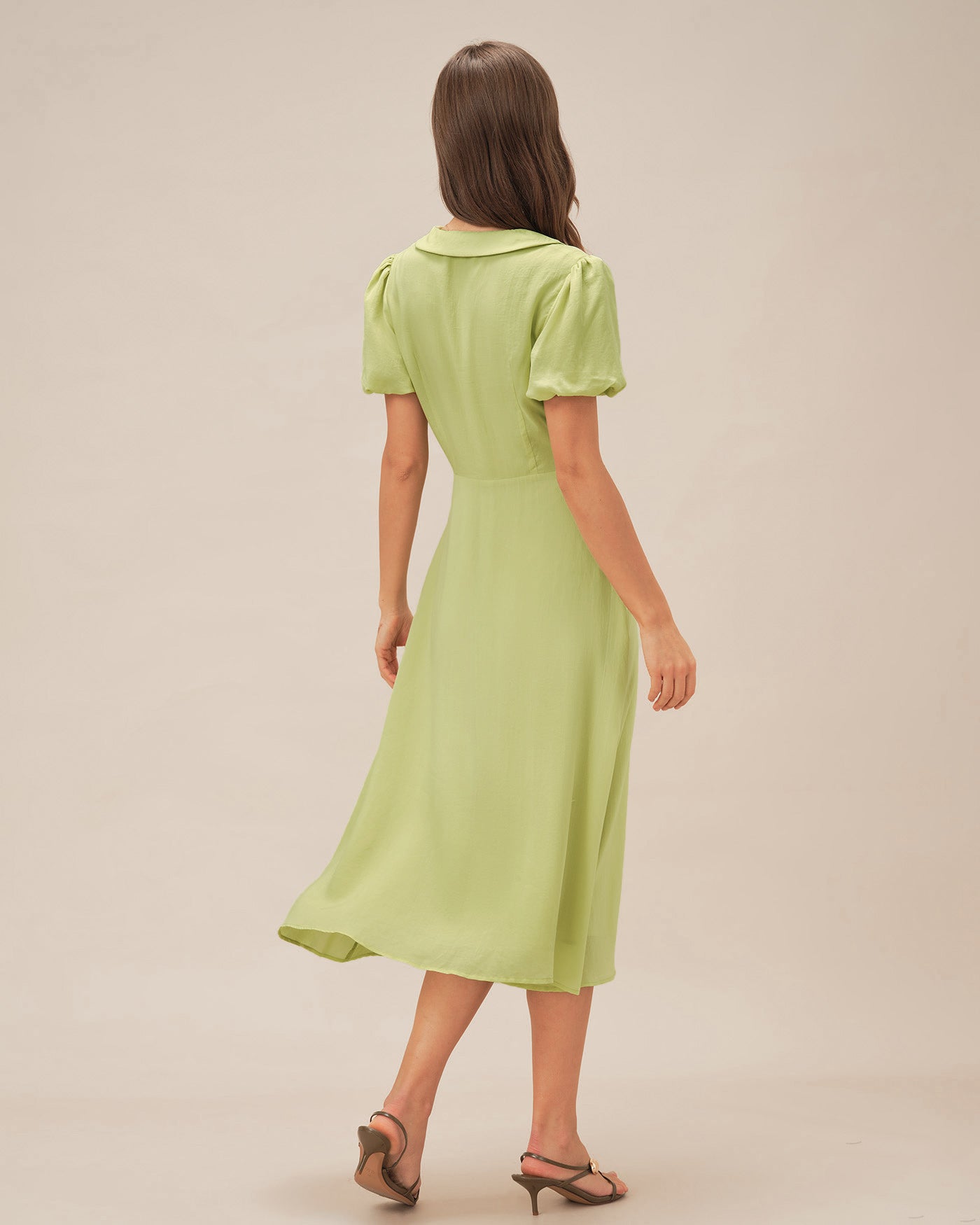 Green Collar Button Midi Dress