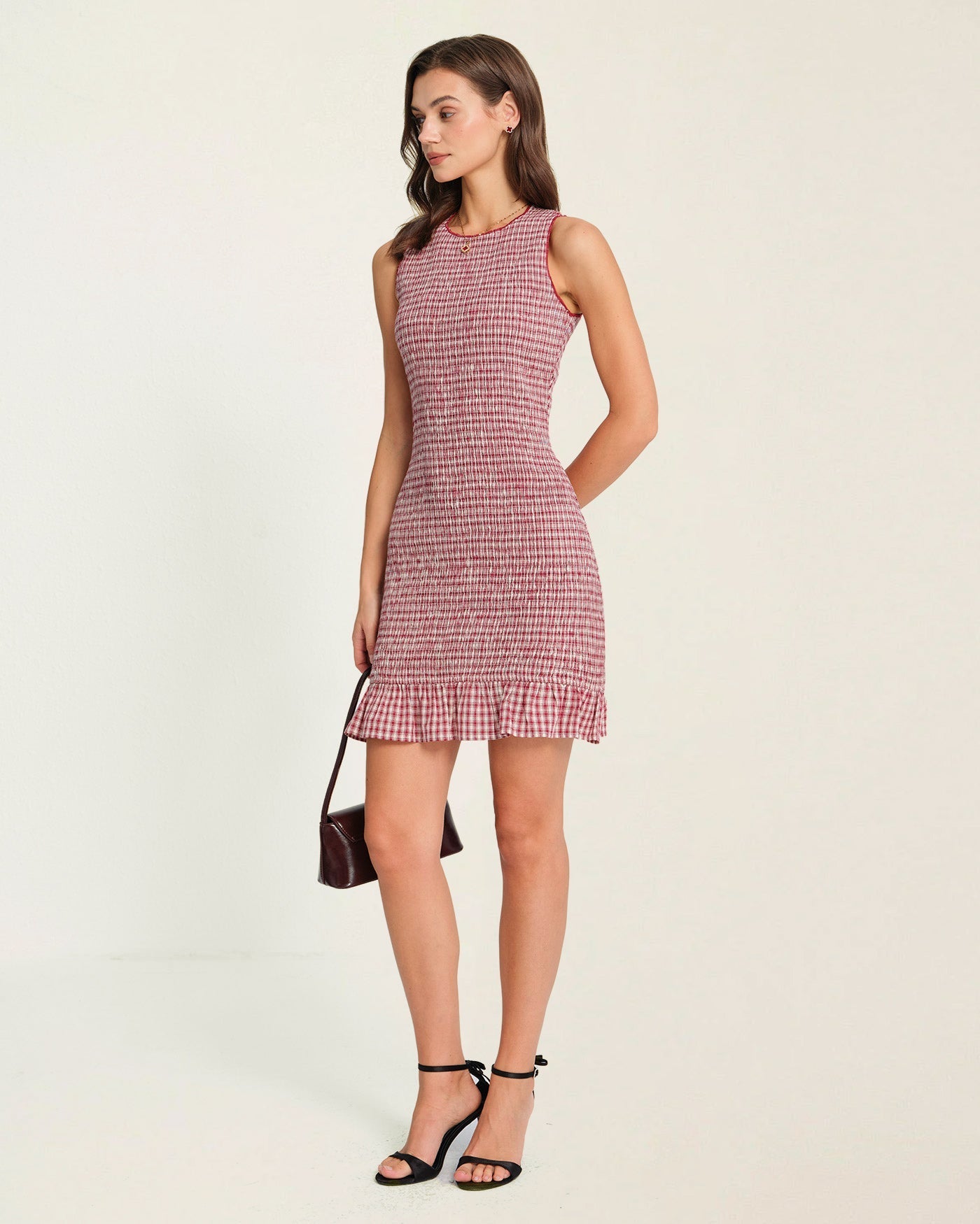 Red Ruffle Plaid Mini Dress