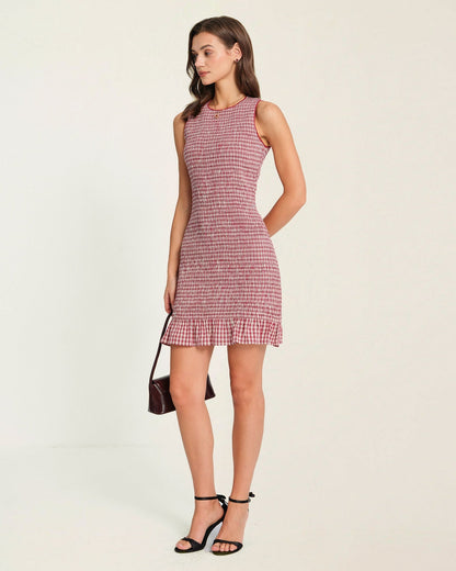 Red Ruffle Plaid Mini Dress