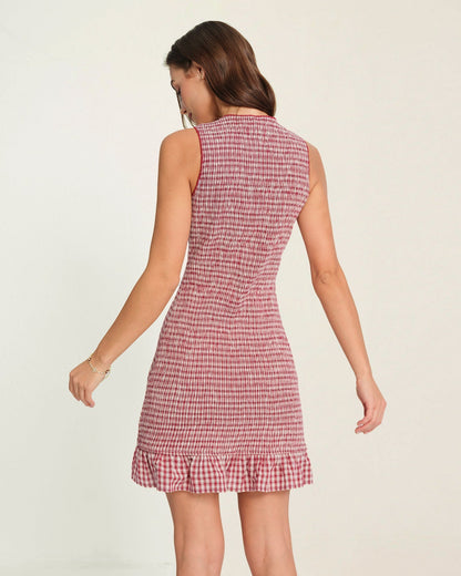 Red Ruffle Plaid Mini Dress