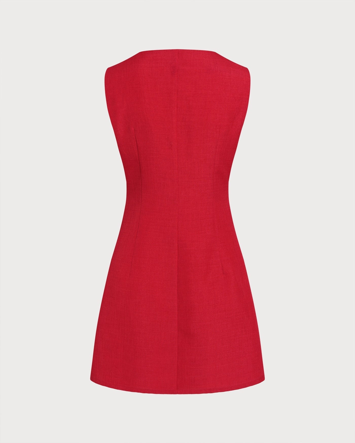 Red Boat Neck Button Mini Dress