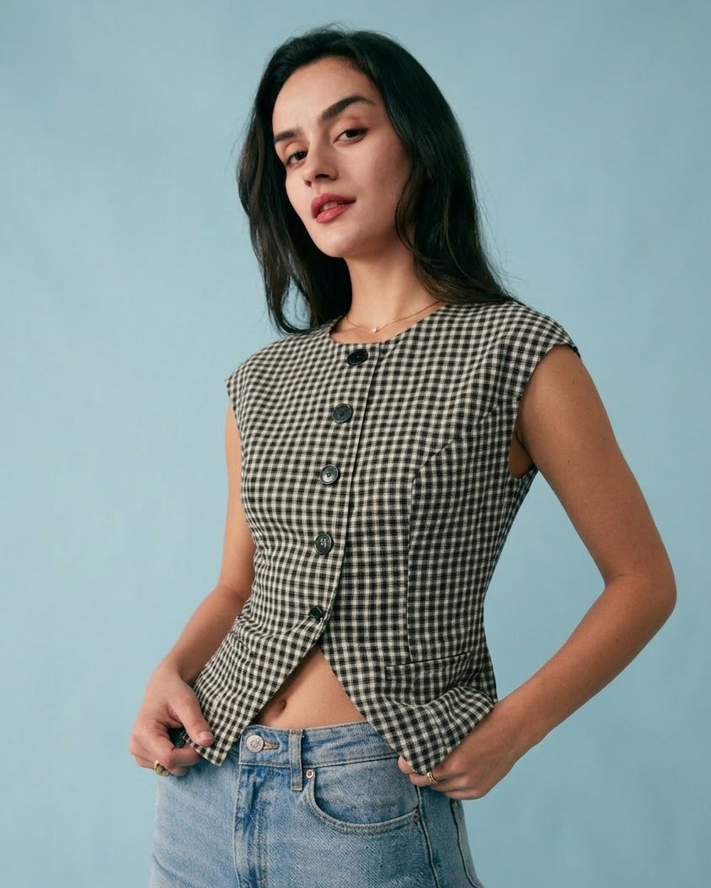Black Plaid Viscose Tee