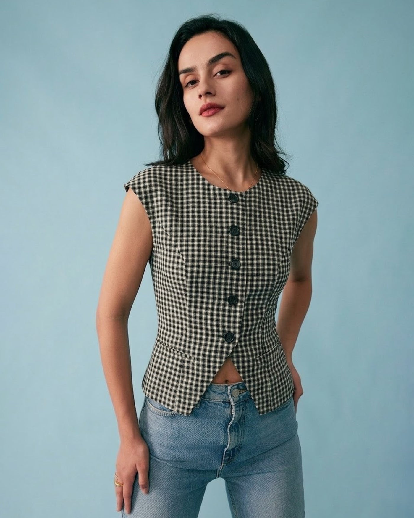 Black Plaid Viscose Tee