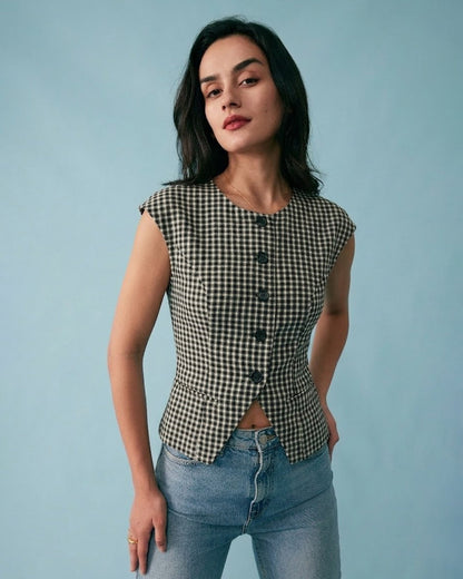 Black Plaid Viscose Tee