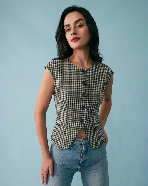 Black Plaid Viscose Tee