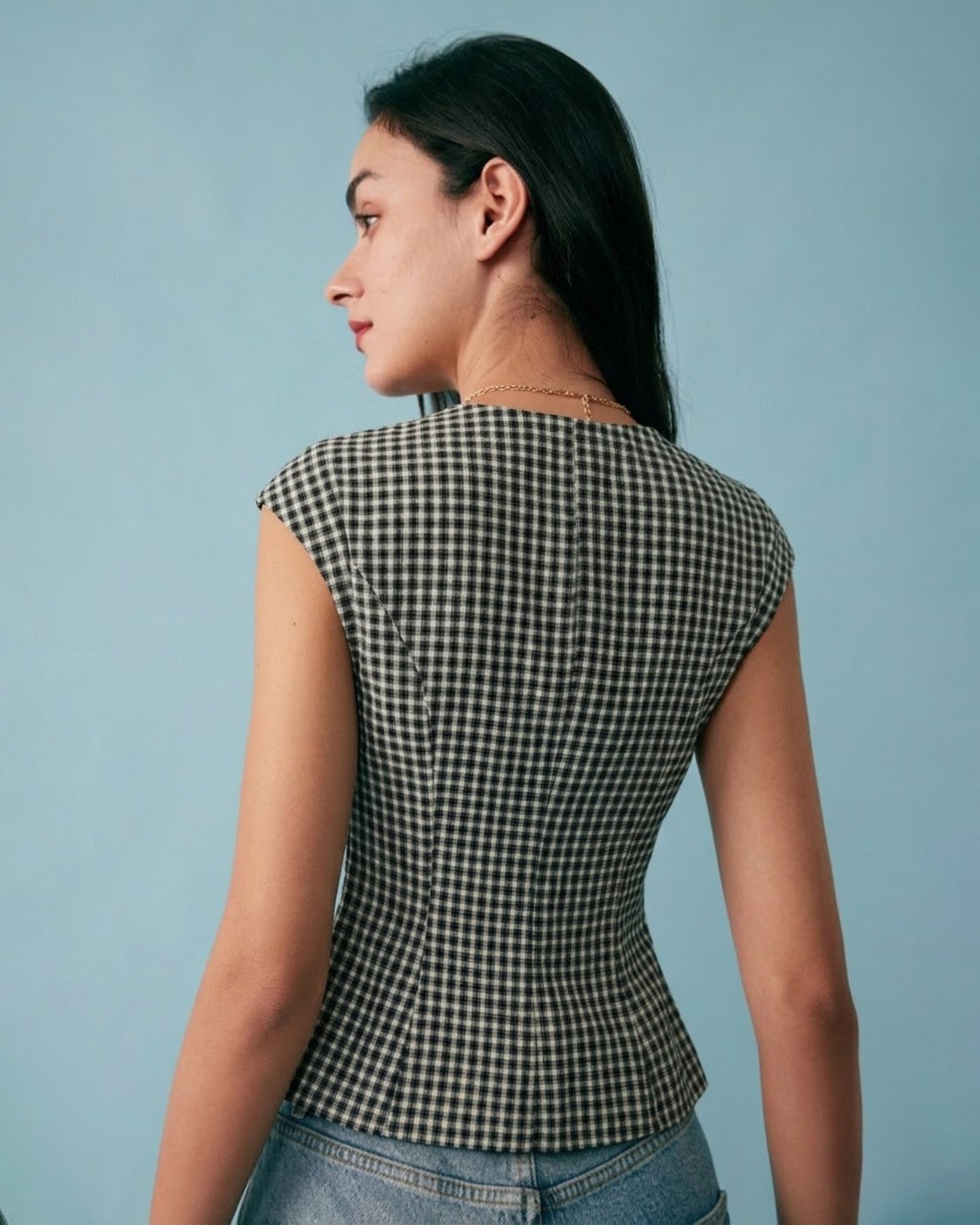 Black Plaid Viscose Tee