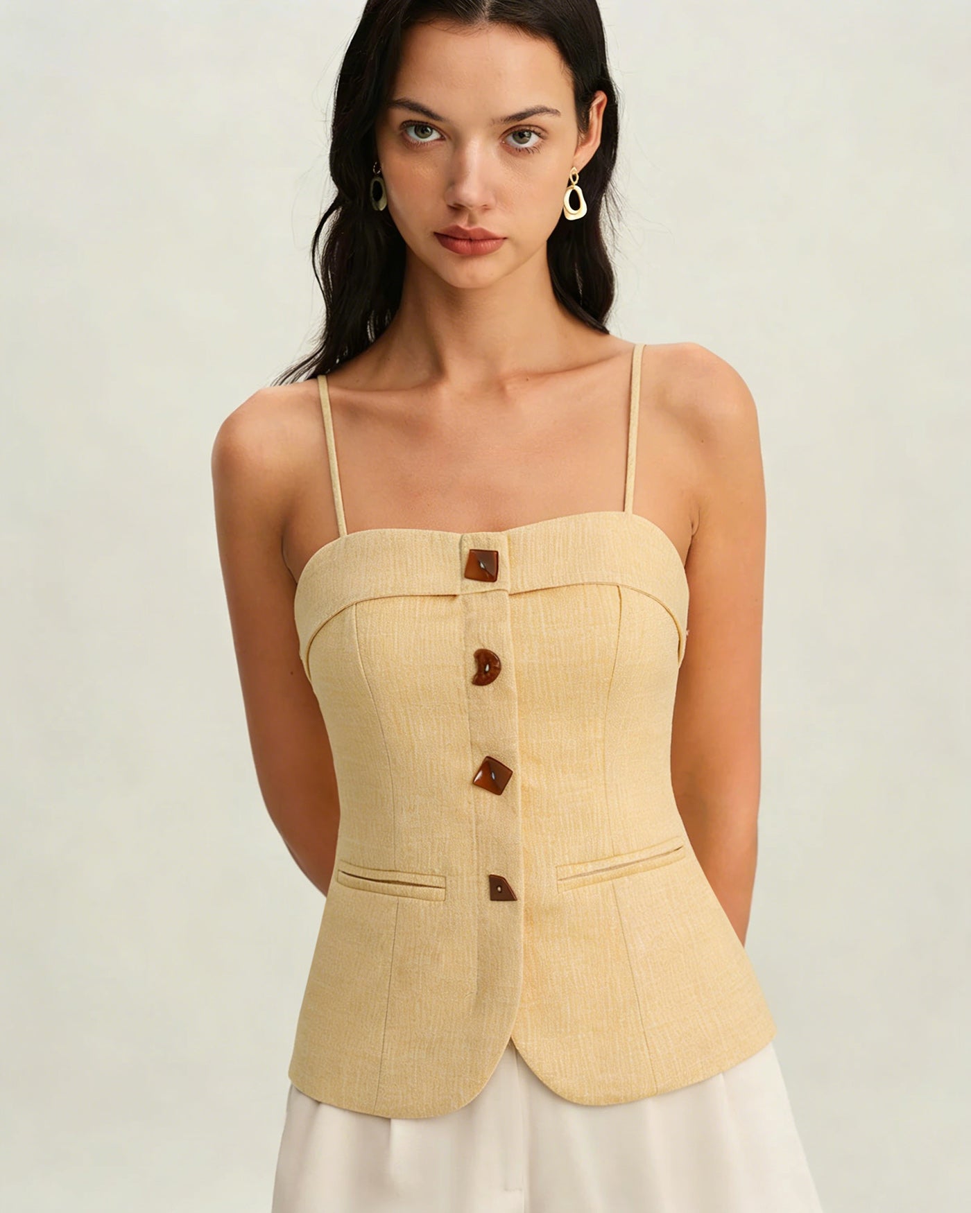 Yellow Solid Button Tank Top