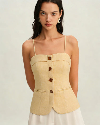 Yellow Solid Button Tank Top