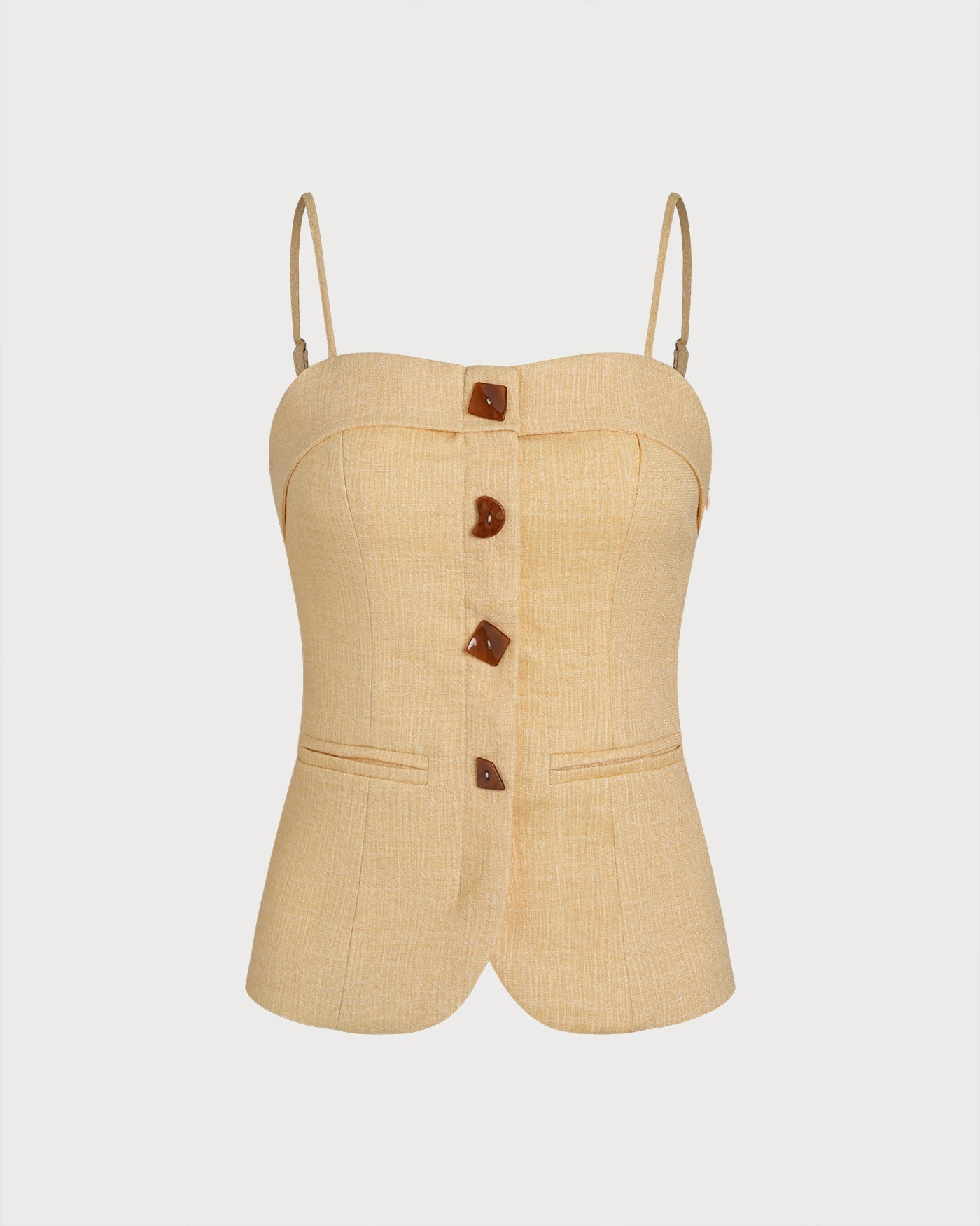 Yellow Solid Button Tank Top