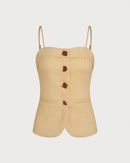 Yellow Solid Button Tank Top