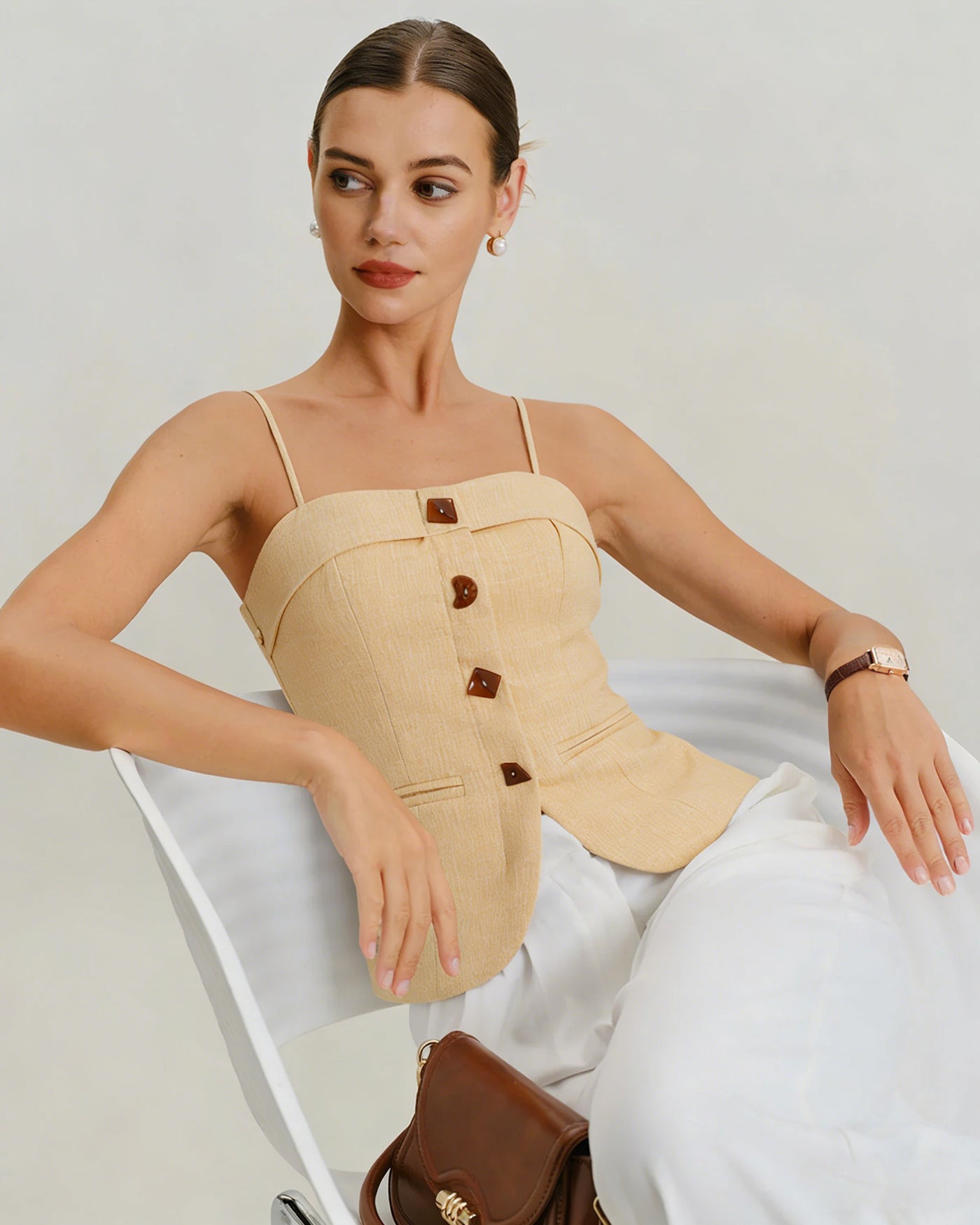 Yellow Solid Button Tank Top