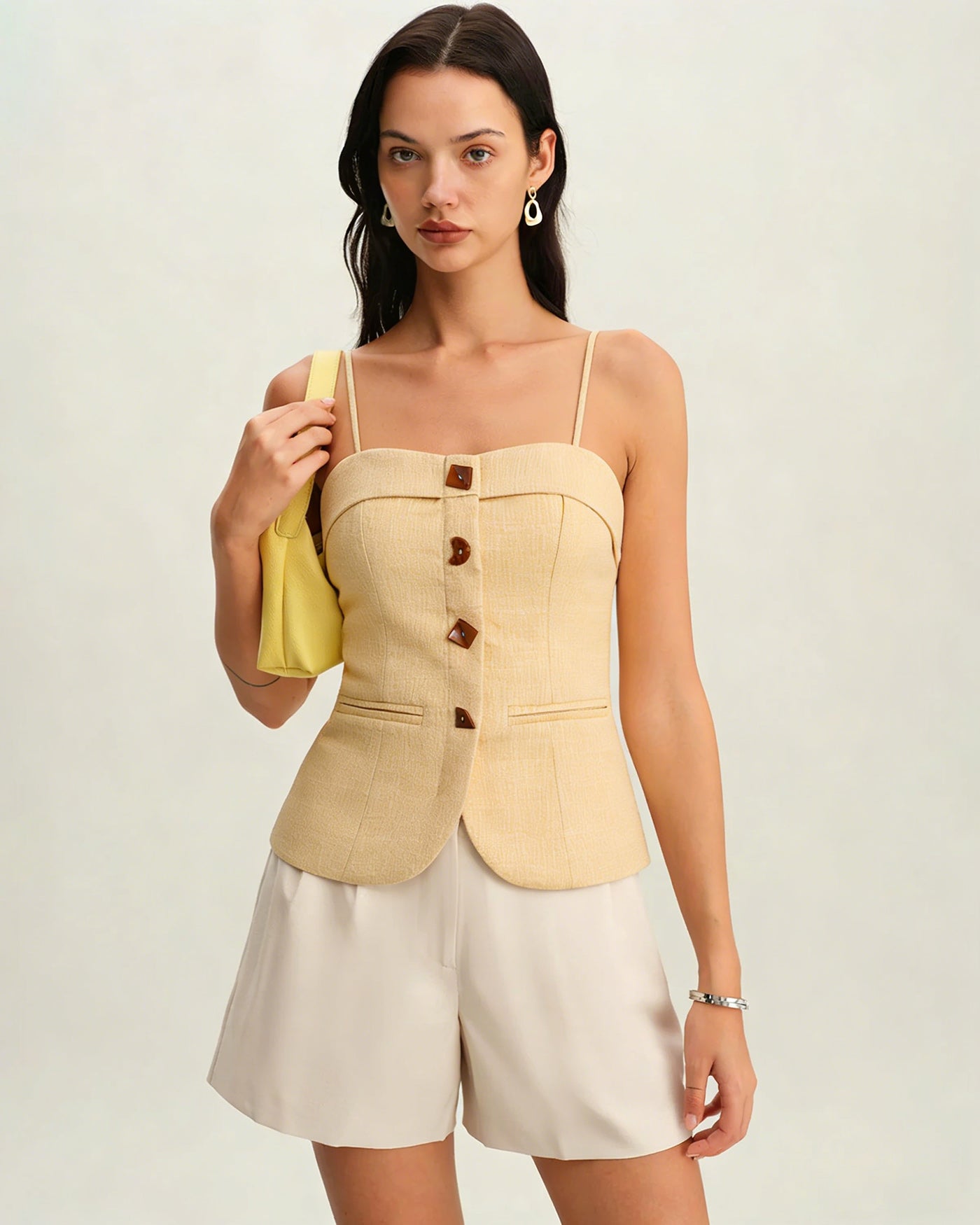 Yellow Solid Button Tank Top
